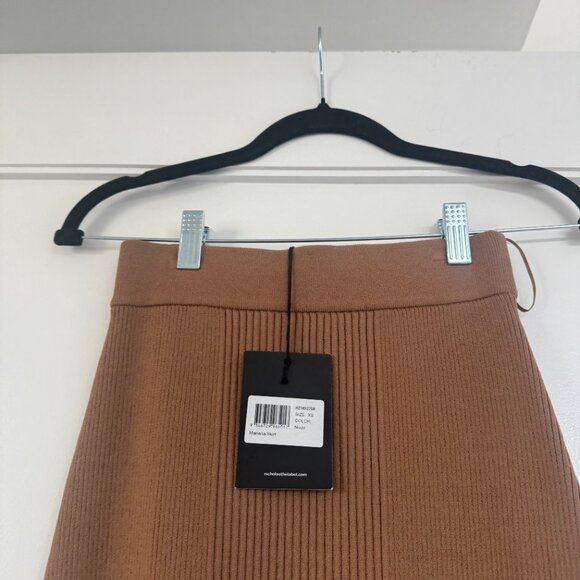 NWT Nicholas Mariana Midi Skirt In Nude Rib Knit Asymmetrical Crystal Fringe XS - Picture 8 of 10